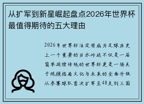 从扩军到新星崛起盘点2026年世界杯最值得期待的五大理由